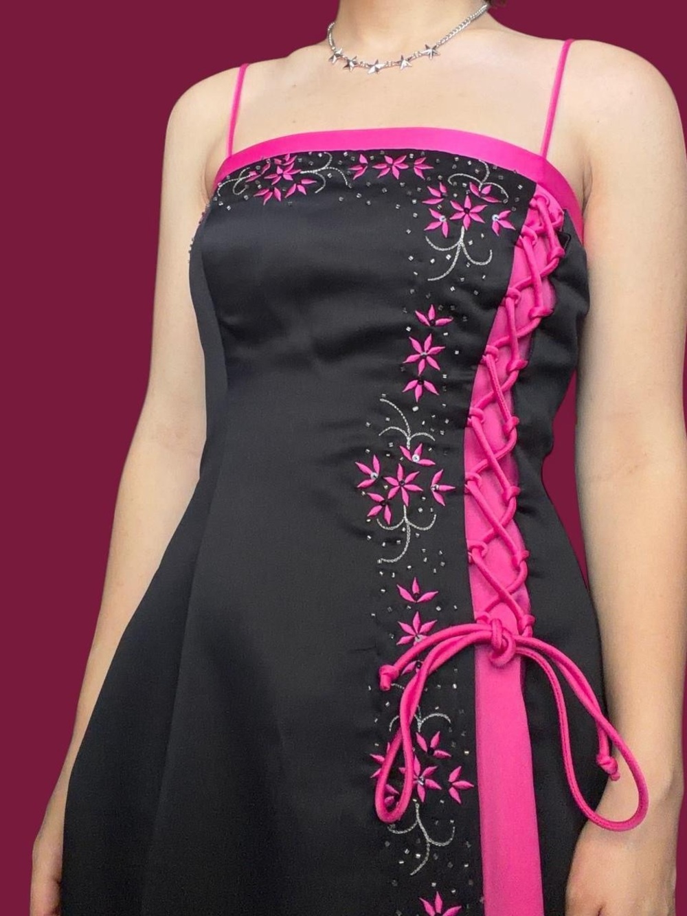 Vintage Black and Pink Y2K Goth Prom Dress Gown